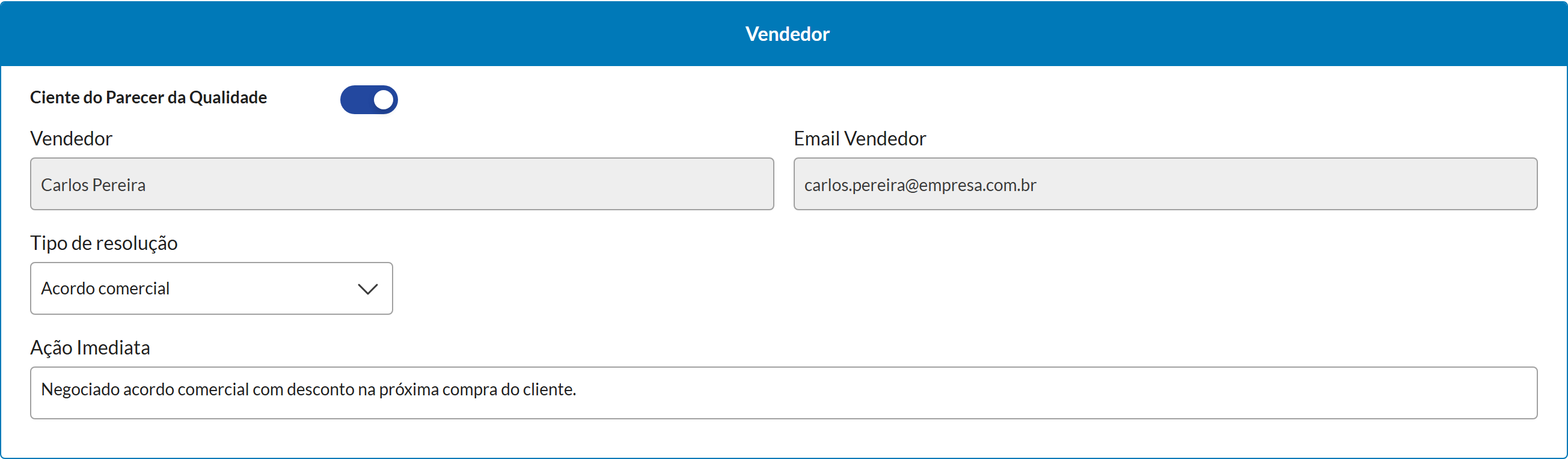 Painel do vendedor