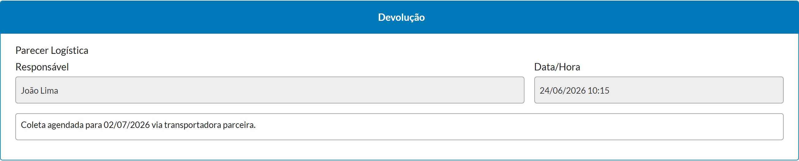 Painel de devolução